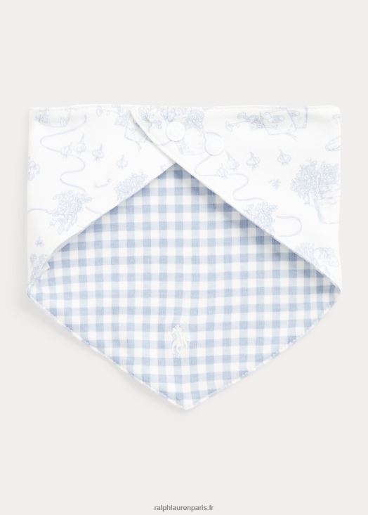 bavoir réversible en coton interlock 46T60T8067 bébé Ralph Lauren toile de jardin bleu multi