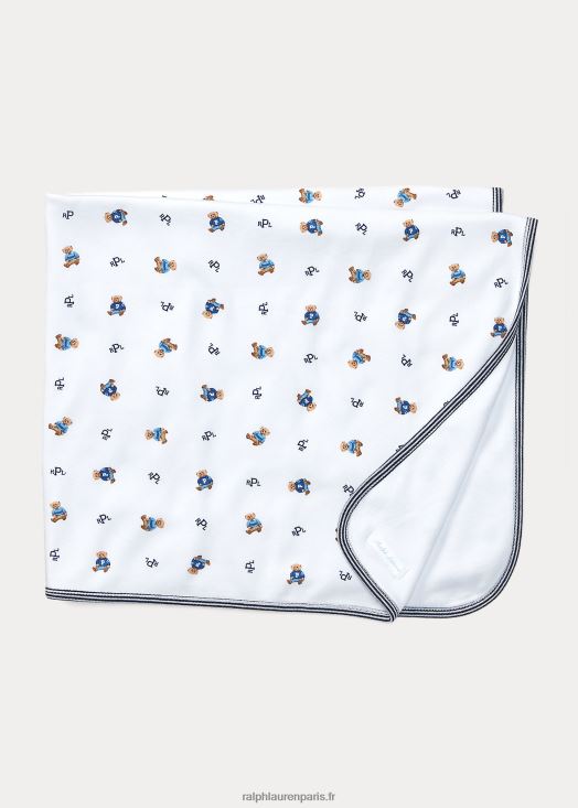 couverture en coton polo ours 46T60T8078 bébé Ralph Lauren multi blanc/bleu marine raffiné