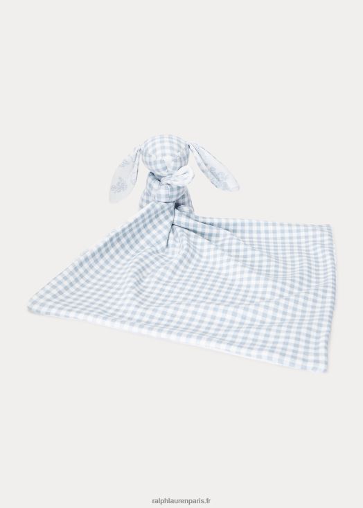 couverture lovey lapin en coton réversible 46T60T8098 bébé Ralph Lauren toile de jardin bleu multi