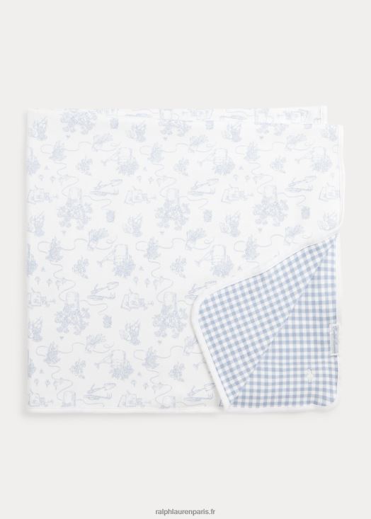 couverture réversible en coton interlock 46T60T8089 bébé Ralph Lauren toile de jardin bleu multi