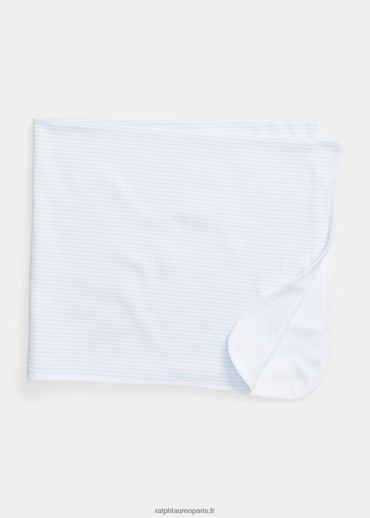 couverture rayée en coton bio 46T60T8085 bébé Ralph Lauren bleu béryl/blanc