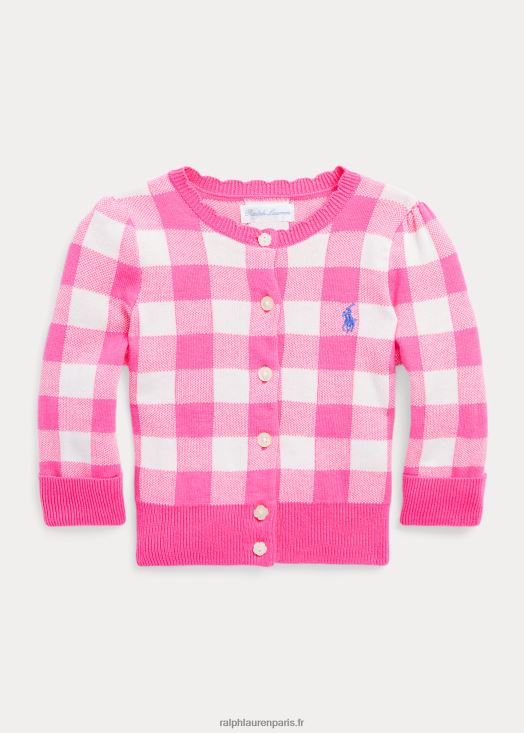 cardigan vichy en coton 46T60T8323 bébé Ralph Lauren rose délicat