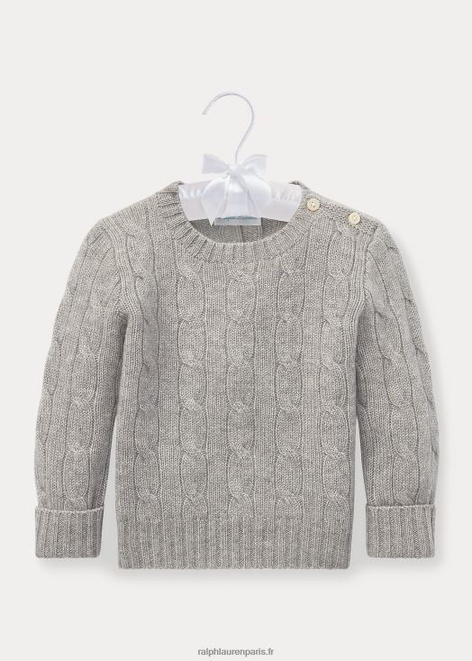 l'iconique pull en cachemire torsadé 46T60T7997 bébé Ralph Lauren gris clair chiné