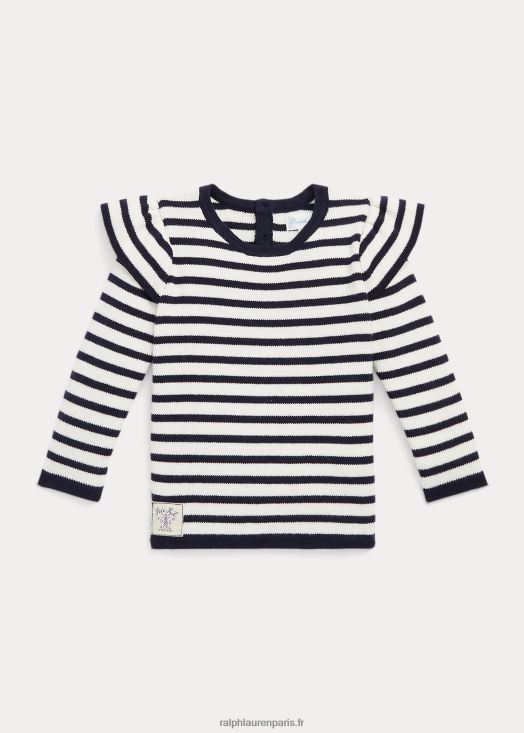 pull rayé en coton à volants 46T60T8320 bébé Ralph Lauren rl bleu marine/crème club house