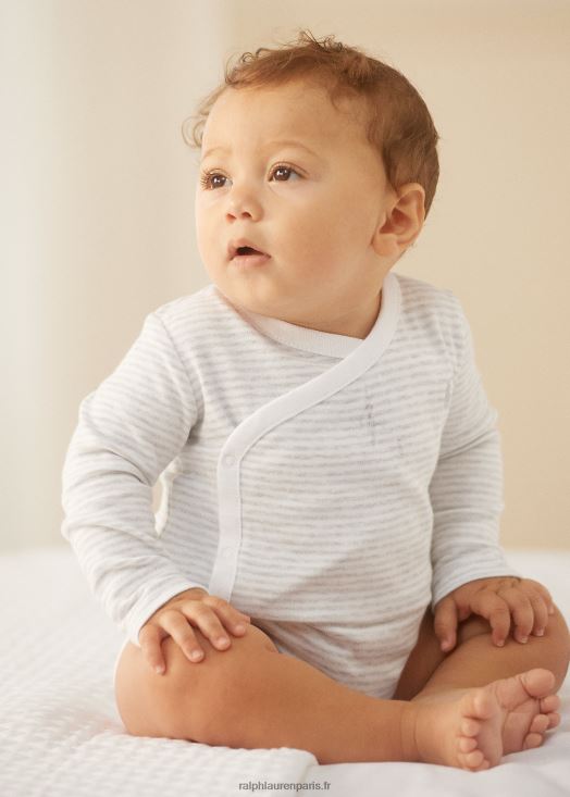 body rayé en coton à col v 46T60T8163 bébé Ralph Lauren quartz chiné/blanc