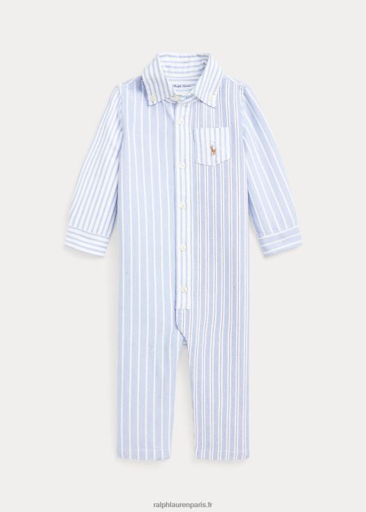 combinaison amusante en coton oxford à rayures 46T60T8170 bébé Ralph Lauren funshirt bleu