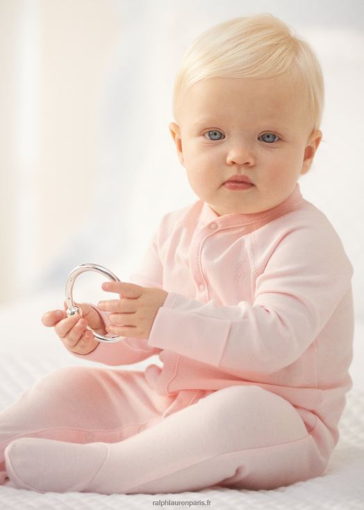 combinaison à pieds en coton bio 46T60T7717 bébé Ralph Lauren rose délicat