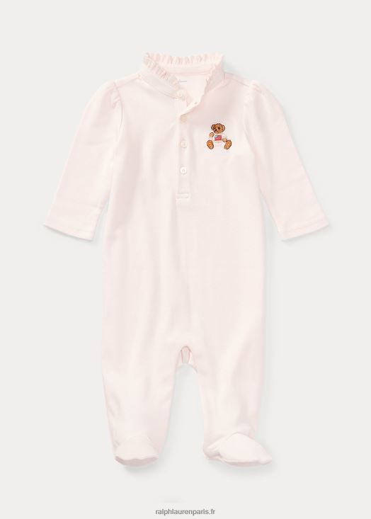 combinaison polo brodée à pattes d'ours 46T60T7724 bébé Ralph Lauren rose délicat