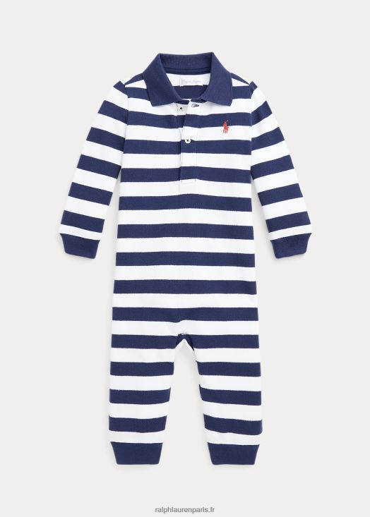 combinaison polo rayée en maille de coton 46T60T8168 bébé Ralph Lauren rustique marine/blanc