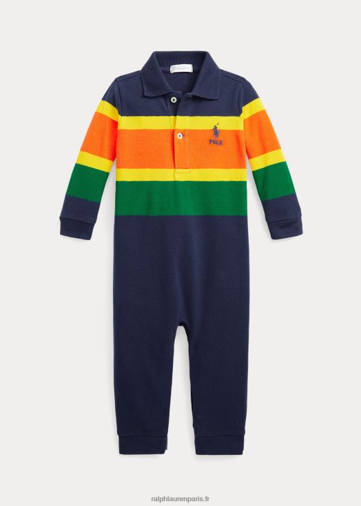 combinaison polo rayée en maille de coton 46T60T8169 bébé Ralph Lauren cobalt foncé multi