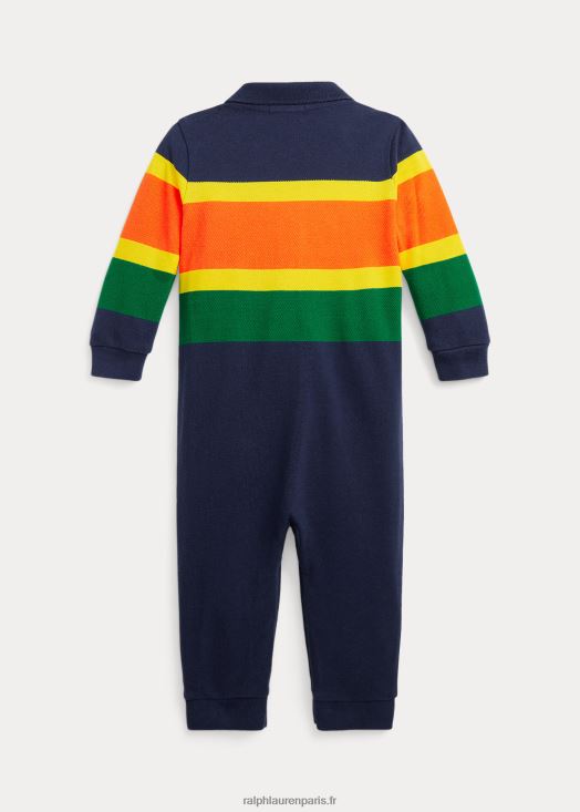 combinaison polo rayée en maille de coton 46T60T8169 bébé Ralph Lauren cobalt foncé multi