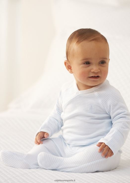 combinaison rayée à pieds en coton 46T60T7716 bébé Ralph Lauren bleu béryl/blanc