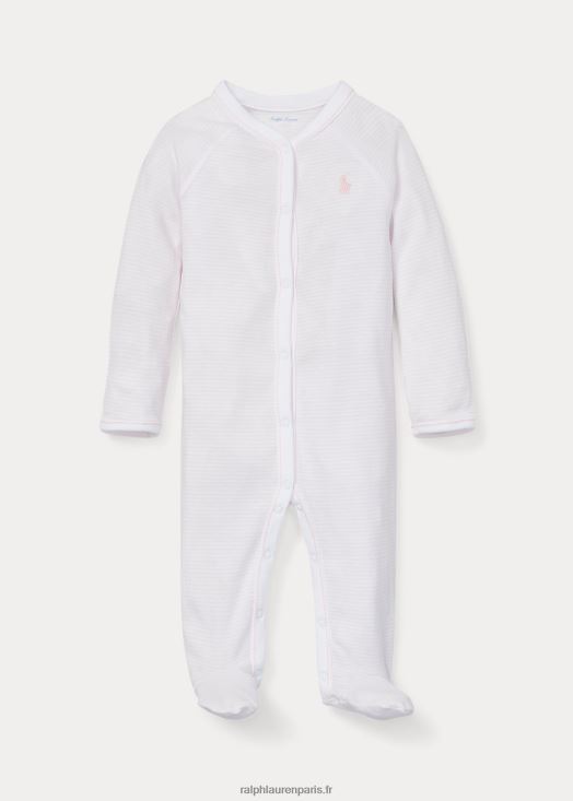 combinaison rayée à pieds en coton 46T60T7728 bébé Ralph Lauren rose délicat/blanc