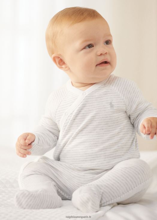 combinaison rayée à pieds en coton 46T60T7733 bébé Ralph Lauren quartz chiné/blanc