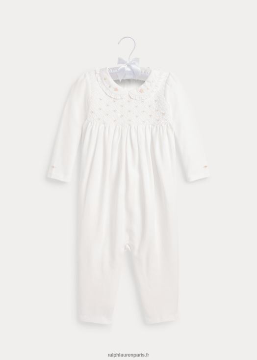 combinaison smockée en coton bio 46T60T7744 bébé Ralph Lauren blanc