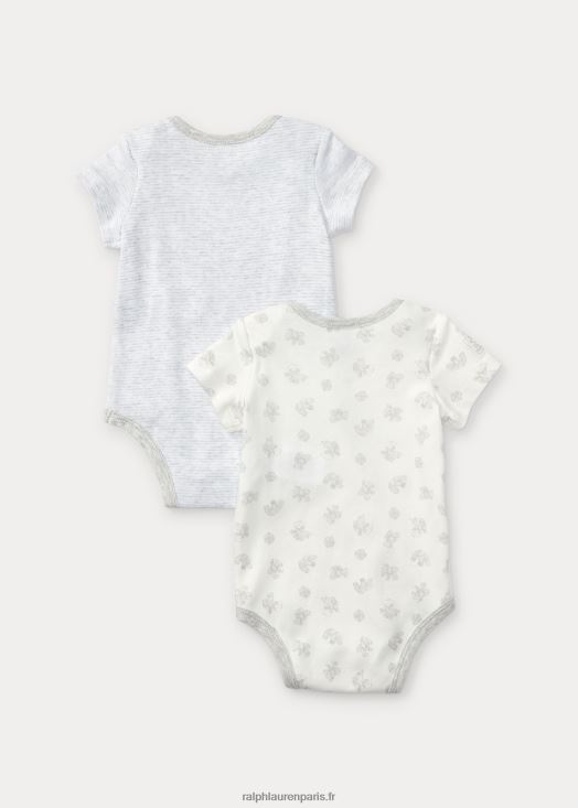lot de 2 bodys en coton à imprimé ours 46T60T10011 bébé Ralph Lauren gris chiné multi