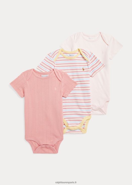 lot de 3 bodys en coton interlock 46T60T7700 bébé Ralph Lauren rose des adirondacks