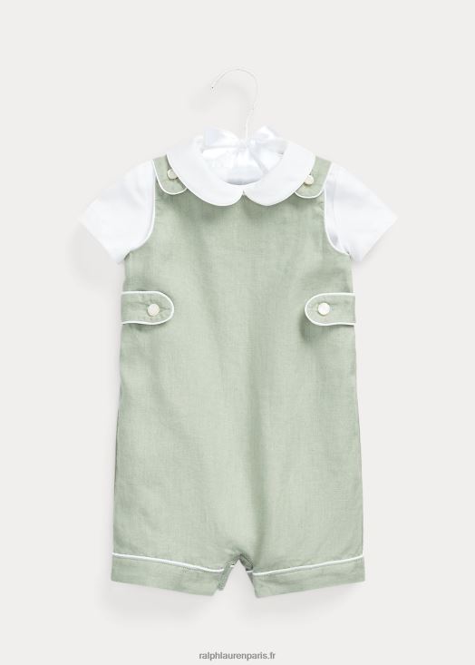 ensemble body en coton et salopette en lin 46T60T7805 bébé Ralph Lauren vert clair/blanc