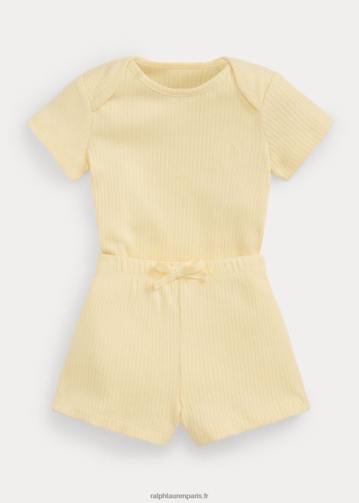 ensemble body et short en coton côtelé 46T60T7769 bébé Ralph Lauren t-oiseau jaune