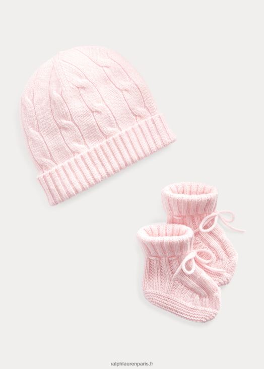 ensemble bonnet et chausson en cachemire 46T60T8036 bébé Ralph Lauren rose du matin