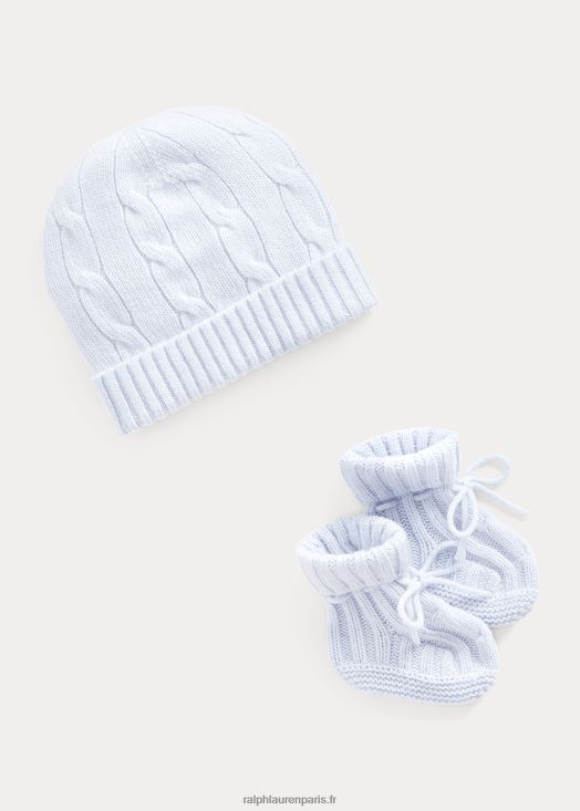 ensemble bonnet et chausson en cachemire 46T60T8037 bébé Ralph Lauren bleu perle