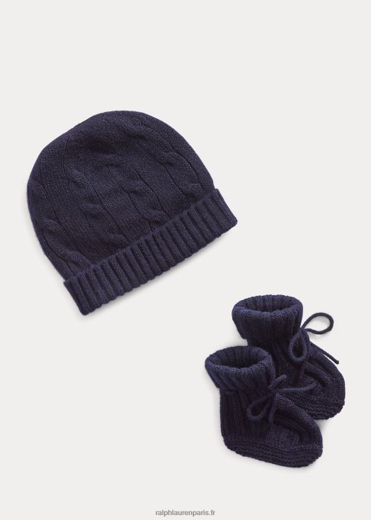 ensemble bonnet et chausson en cachemire 46T60T8039 bébé Ralph Lauren marine universitaire