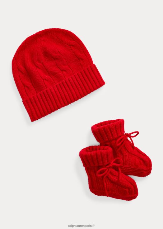 ensemble bonnet et chausson en cachemire 46T60T8040 bébé Ralph Lauren rl 2000 rouge