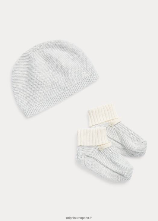ensemble bonnet et chaussons en coton bio 46T60T8042 bébé Ralph Lauren bruyère de quartz/club-house