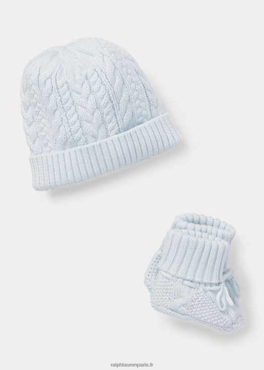ensemble chapeau et chaussons en coton 46T60T8340 bébé Ralph Lauren bleu perle