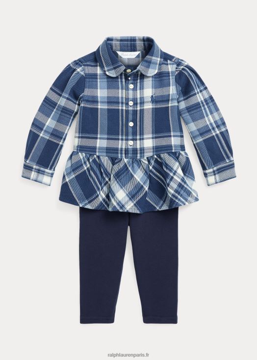 ensemble chemise en coton à carreaux et legging en jersey 46T60T8214 bébé Ralph Lauren carreaux bleu/crème