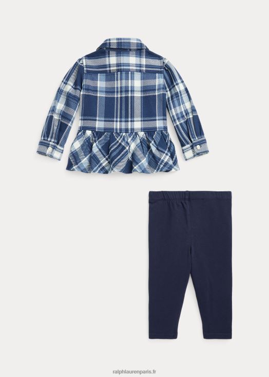 ensemble chemise en coton à carreaux et legging en jersey 46T60T8214 bébé Ralph Lauren carreaux bleu/crème