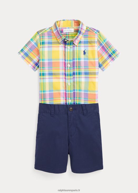 ensemble chemise en popeline à carreaux et short chino 46T60T8183 bébé Ralph Lauren multi jaune/vert