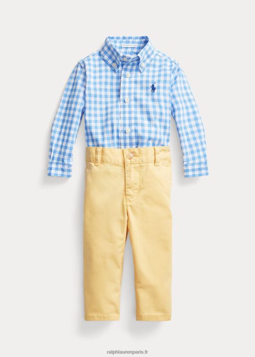 ensemble chemise en popeline vichy et pantalon chino 46T60T8210 bébé Ralph Lauren bleu blanc