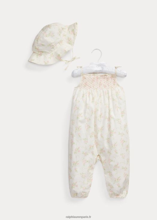 ensemble combinaison smockée fleurie et bonnet 46T60T7810 bébé Ralph Lauren ne m'oublie pas floral