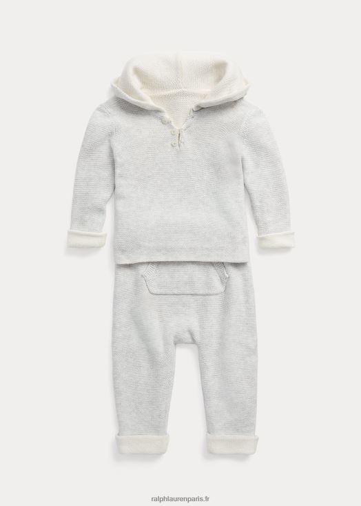 ensemble de pull en coton réversible 46T60T7782 bébé Ralph Lauren gris/crème