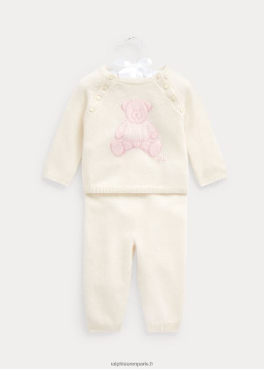 ensemble haut et pantalon en cachemire ours 46T60T7799 bébé Ralph Lauren rose clair