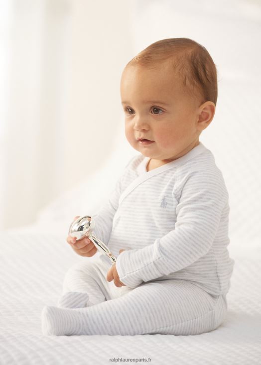 ensemble haut et pantalon en coton rayé 46T60T7795 bébé Ralph Lauren quartz chiné/blanc