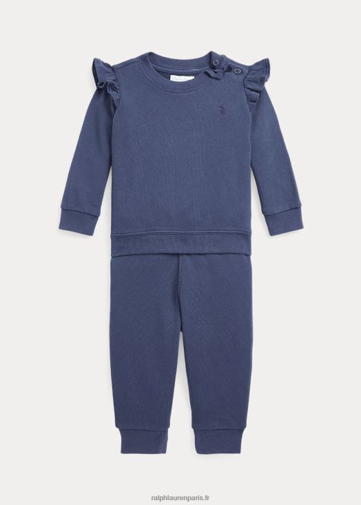 ensemble haut et pantalon en molleton à volants 46T60T8201 bébé Ralph Lauren marine rustique