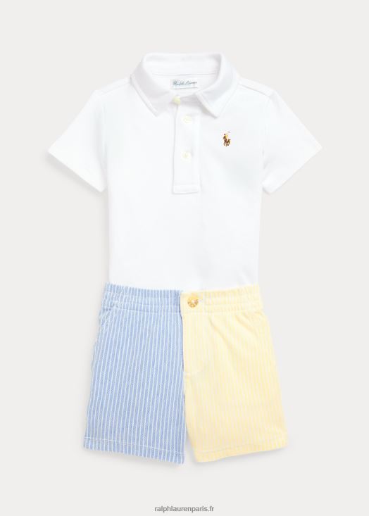 ensemble polo en coton doux et short en maille 46T60T8187 bébé Ralph Lauren blanc