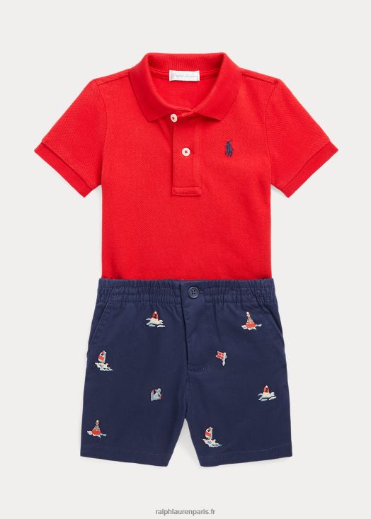 ensemble polo en maille et short chino 46T60T8188 bébé Ralph Lauren rl 2000 rouge