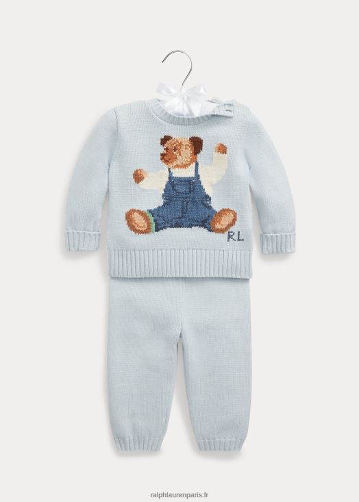 ensemble pull et pantalon en coton ours assis 46T60T7802 bébé Ralph Lauren bleu de béryl