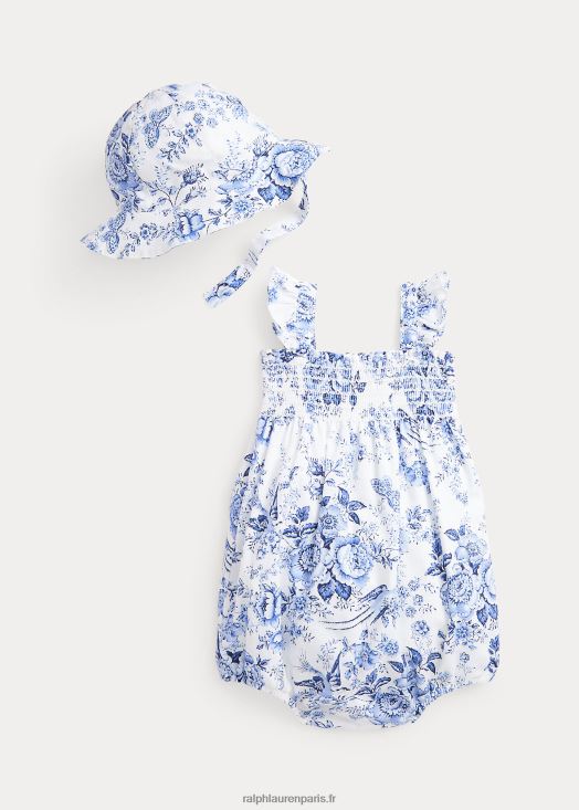 ensemble short et bonnet en lin et coton à fleurs 46T60T7811 bébé Ralph Lauren