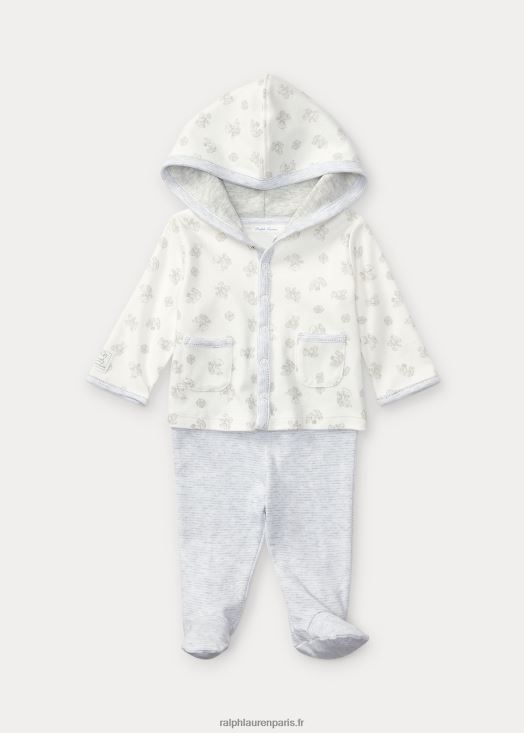 ensemble sweat à capuche et pantalon à pattes en coton 46T60T7791 bébé Ralph Lauren papier blanc multi
