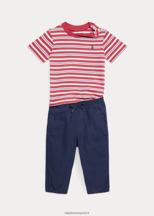 ensemble t-shirt en coton rayé et pantalon en popeline 46T60T8213 bébé Ralph Lauren multi-piments