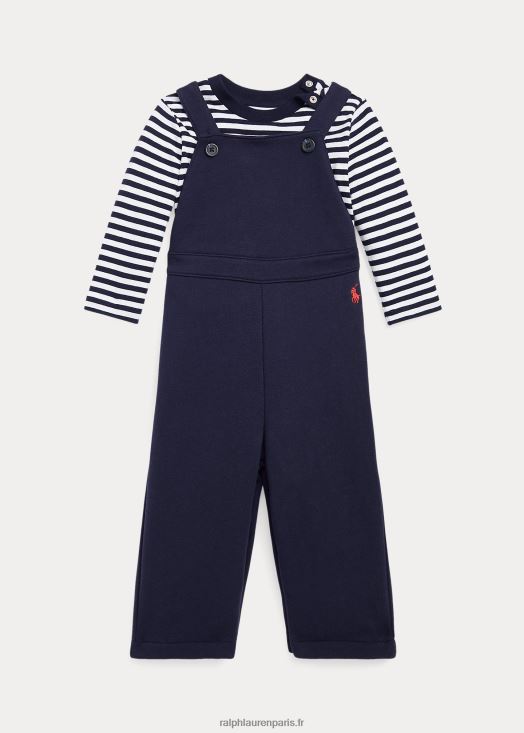 ensemble t-shirt en jersey rayé et salopette en polaire 46T60T8206 bébé Ralph Lauren croisière marine/blanc