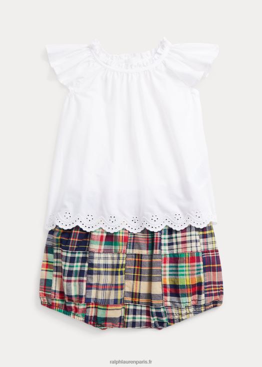 ensemble top en coton à œillets et bloomer en madras 46T60T8190 bébé Ralph Lauren Madras