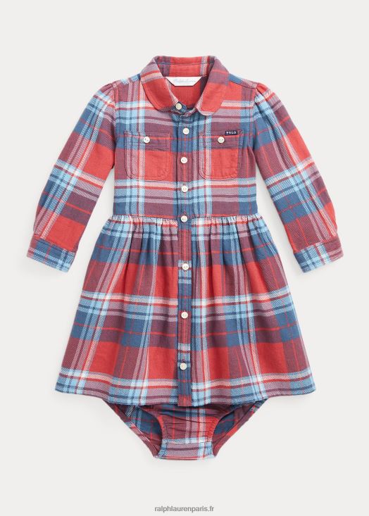 robe-chemise en sergé de coton à carreaux et bloomer 46T60T8231 bébé Ralph Lauren multicolore rouge/bleu