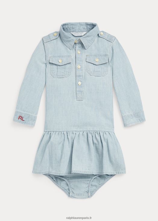 robe-chemise et bloomer en chambray de coton 46T60T8227 bébé Ralph Lauren indigo