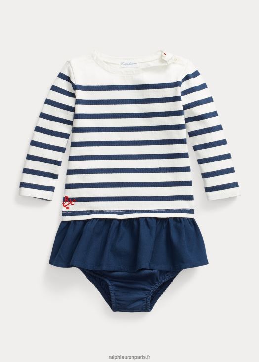 robe et bloomer en jersey de coton rayé 46T60T8235 bébé Ralph Lauren deckwash blanc multi