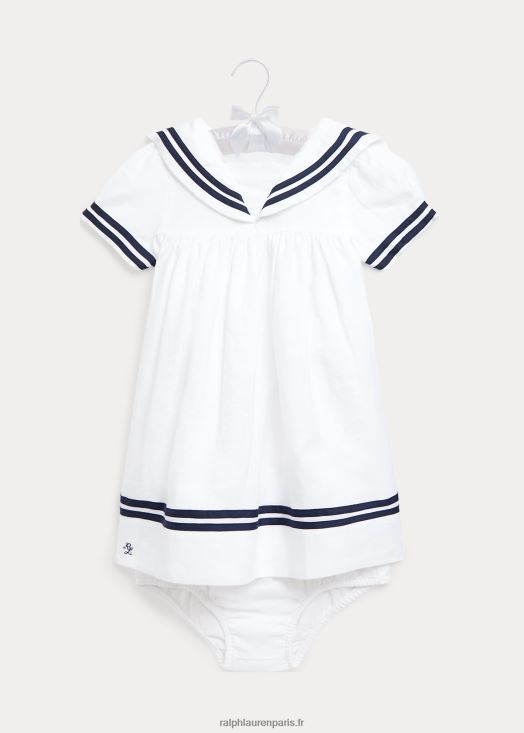 robe et bloomer en lin marin 46T60T7868 bébé Ralph Lauren blanc